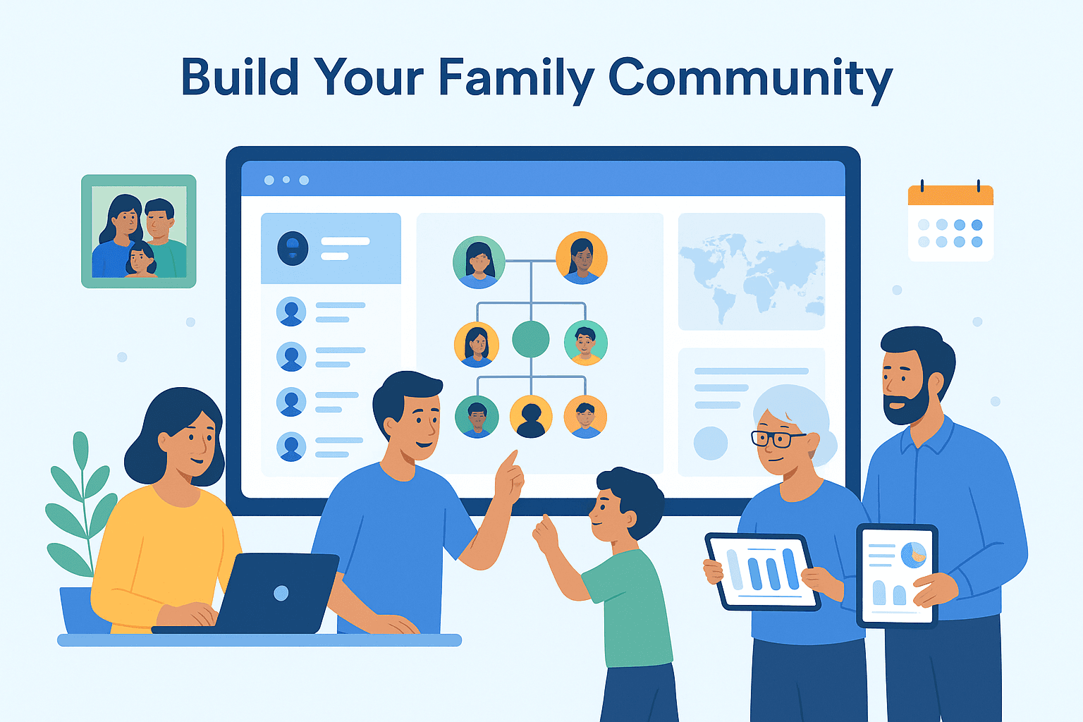 Community Connect Dashboard showing member profiles and family connections